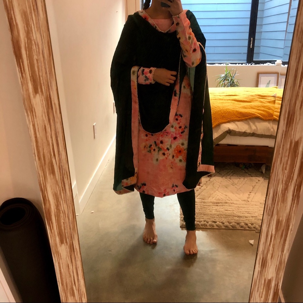 3-Piece Peach and Green Indian/Pakistani Suit
